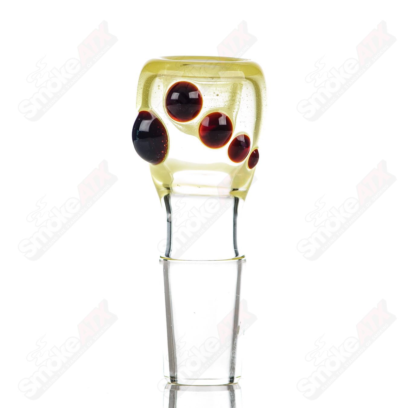 Colorful 18mm push slide bowl made of glass by Dustorm Glass, featuring vibrant full-color design and a compact size.