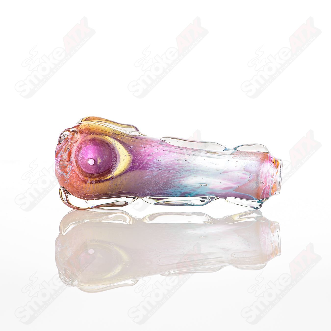 Clear glass spoon pipe with a rounded bowl and long neck, designed by Nobody, perfect for smoking.