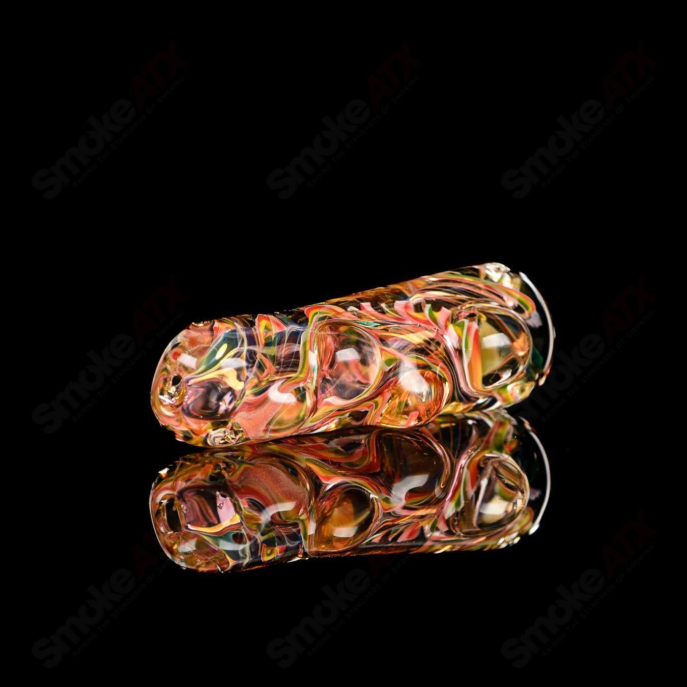 Texas Hot Glass Taster #29 Hot Glass chillum, clear glass pipe with detailed design for smoking or tasting.