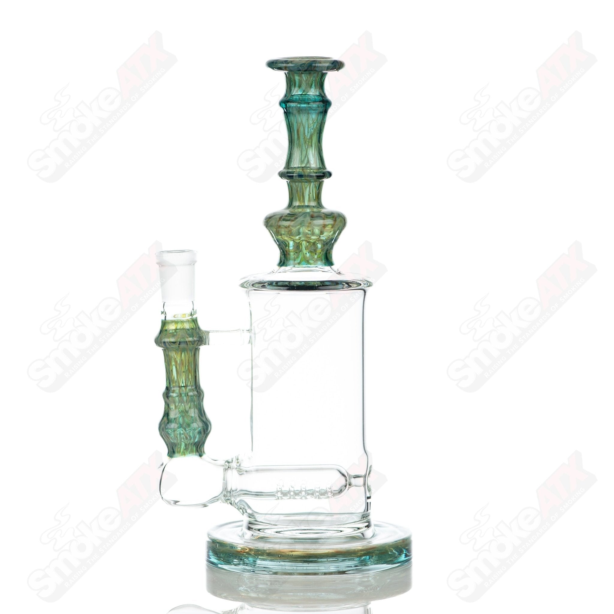 Tagle Glass 14mm 60mm Wrap n Rake Inline Waterpipe Tube with clear glass design and intricate pattern.