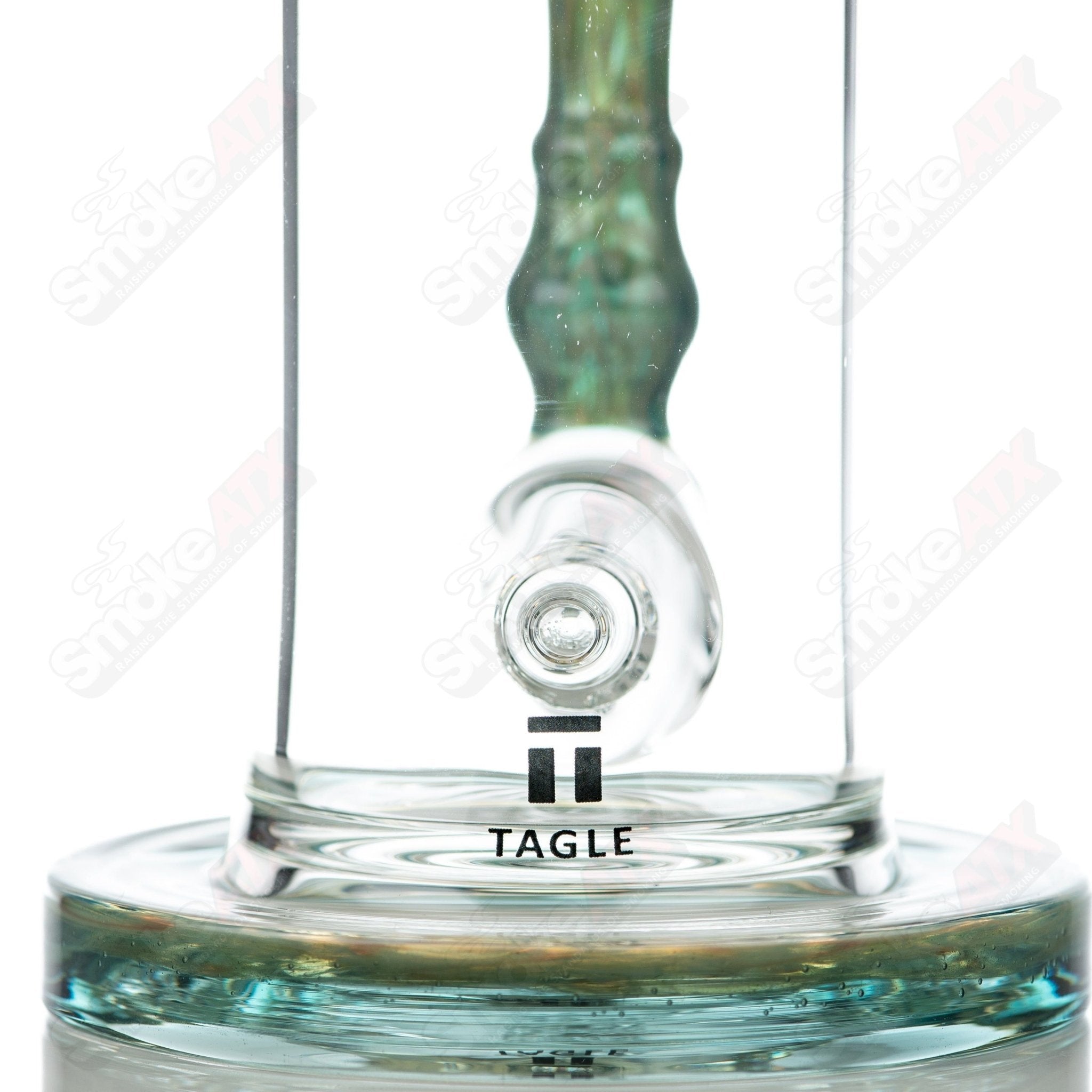Tagle Glass inline waterpipe tube with 14mm and 60mm wrap and rake design, made of clear glass for smoking use.