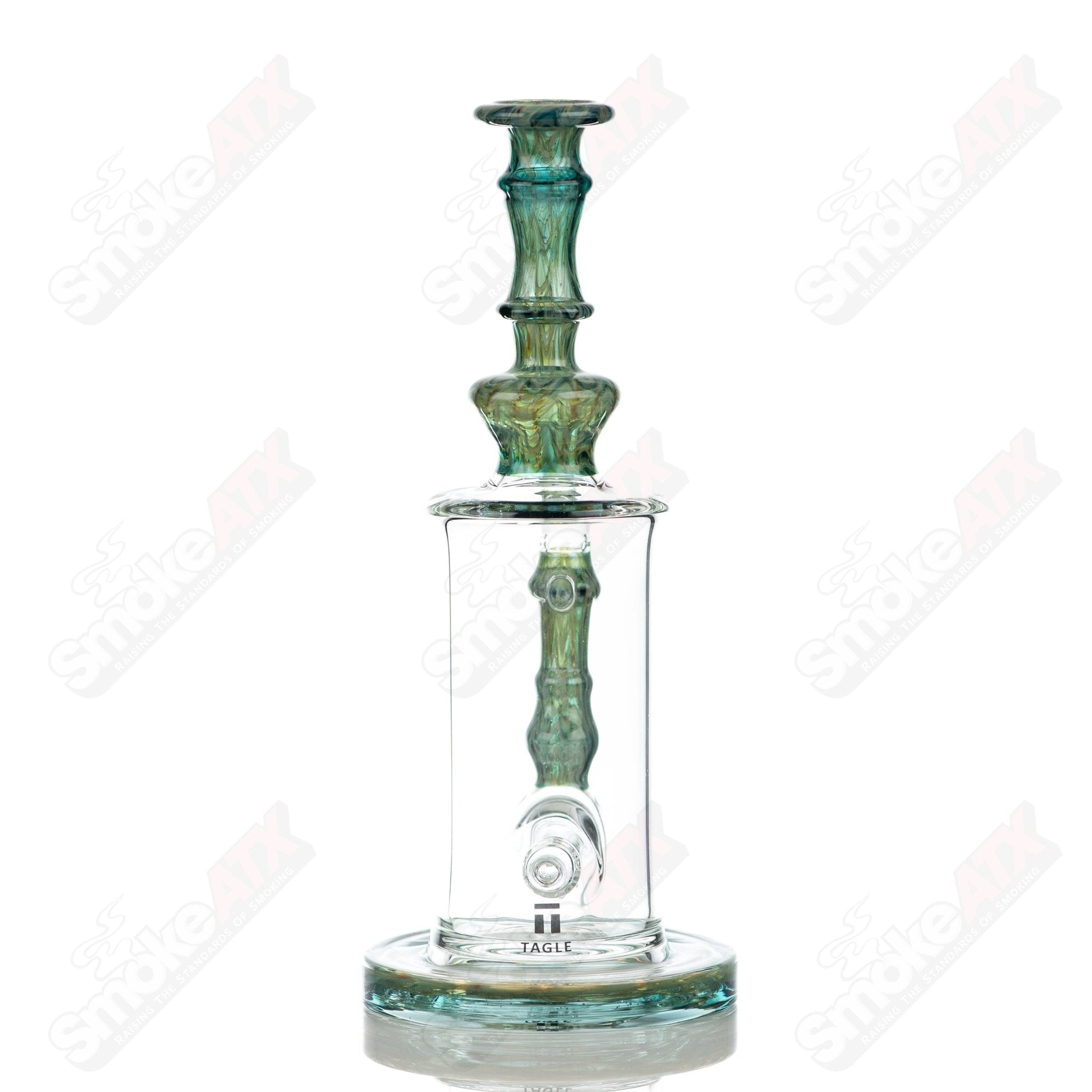 Tagle Glass 14mm 60mm Wrap n Rake Inline Tube waterpipe with clear glass construction and detailed design.