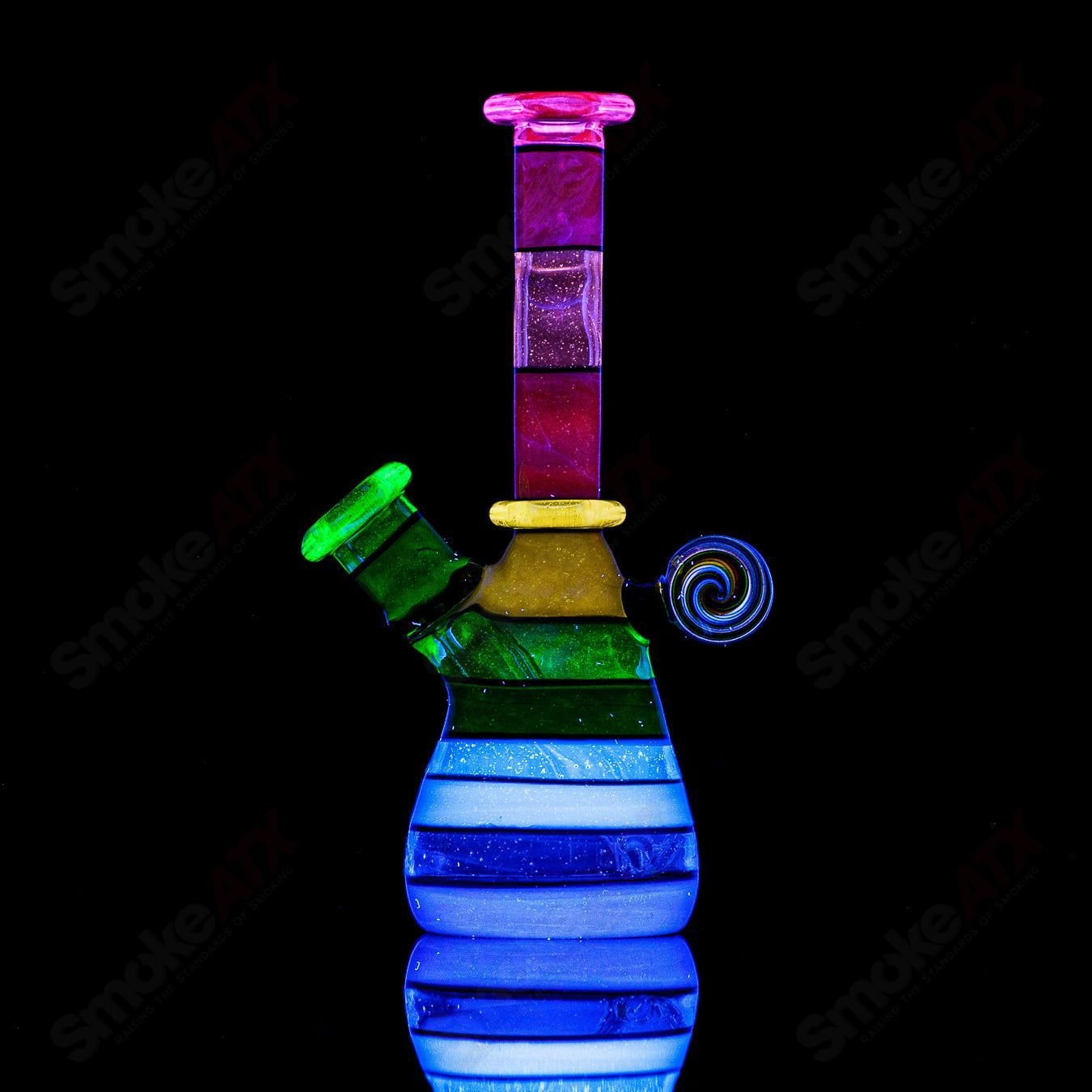 Dustorm Glass 14mm UV Secret Double Rainbow Tube waterpipe featuring colorful rainbow glass accents and intricate design.