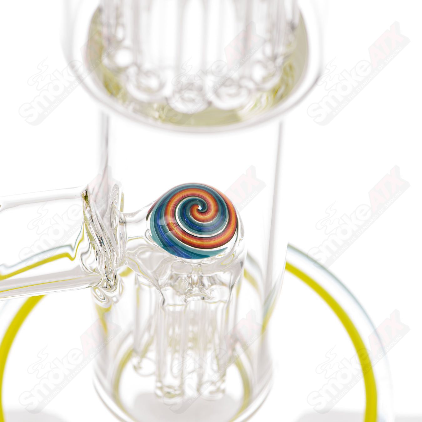 Toro 18mm 7/13 arm perc straight glass tube with worked sections, designed for smooth smoking experiences.
