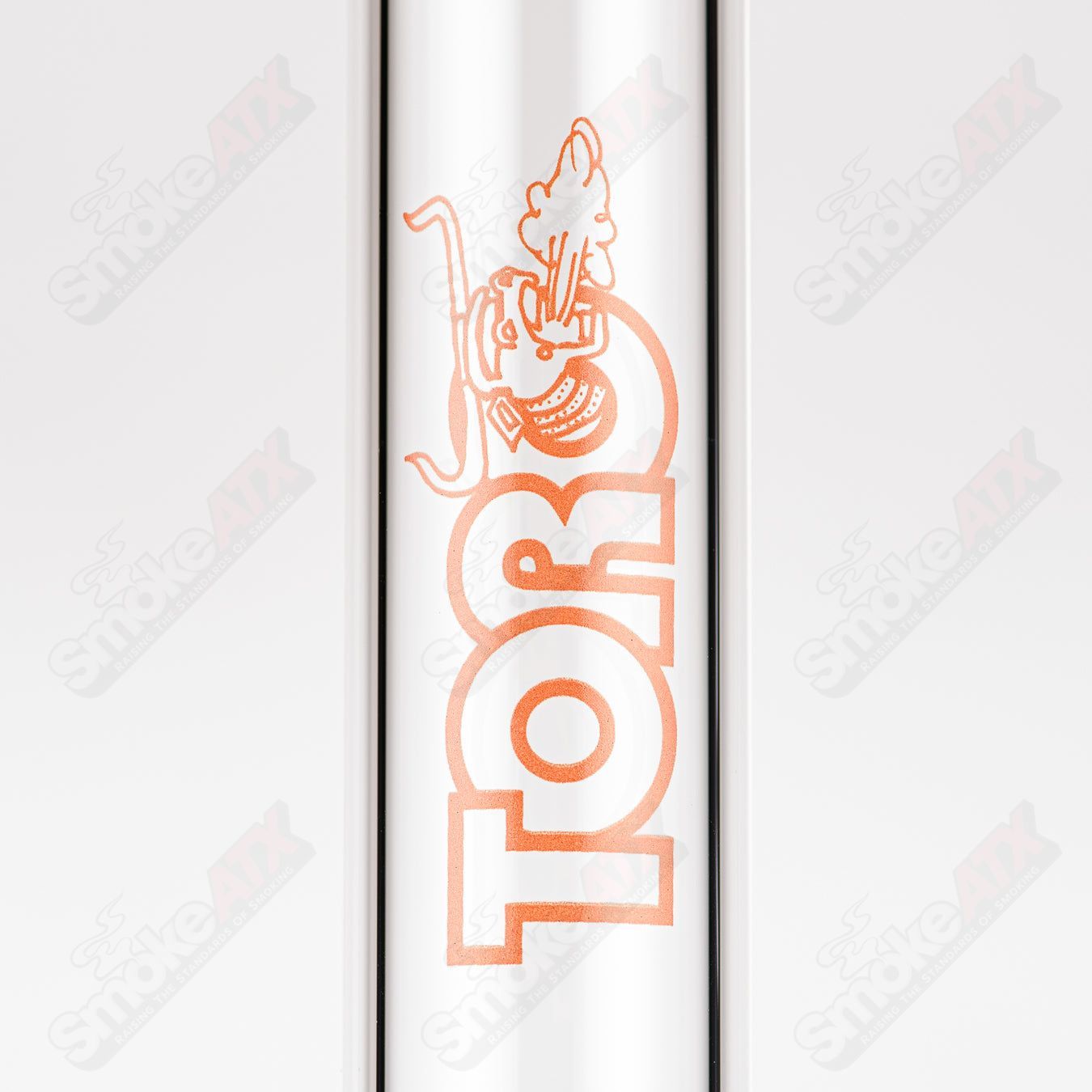 Toro 18mm 7/13 arm perc glass straight tube with worked sections for smooth filtration and stylish design.