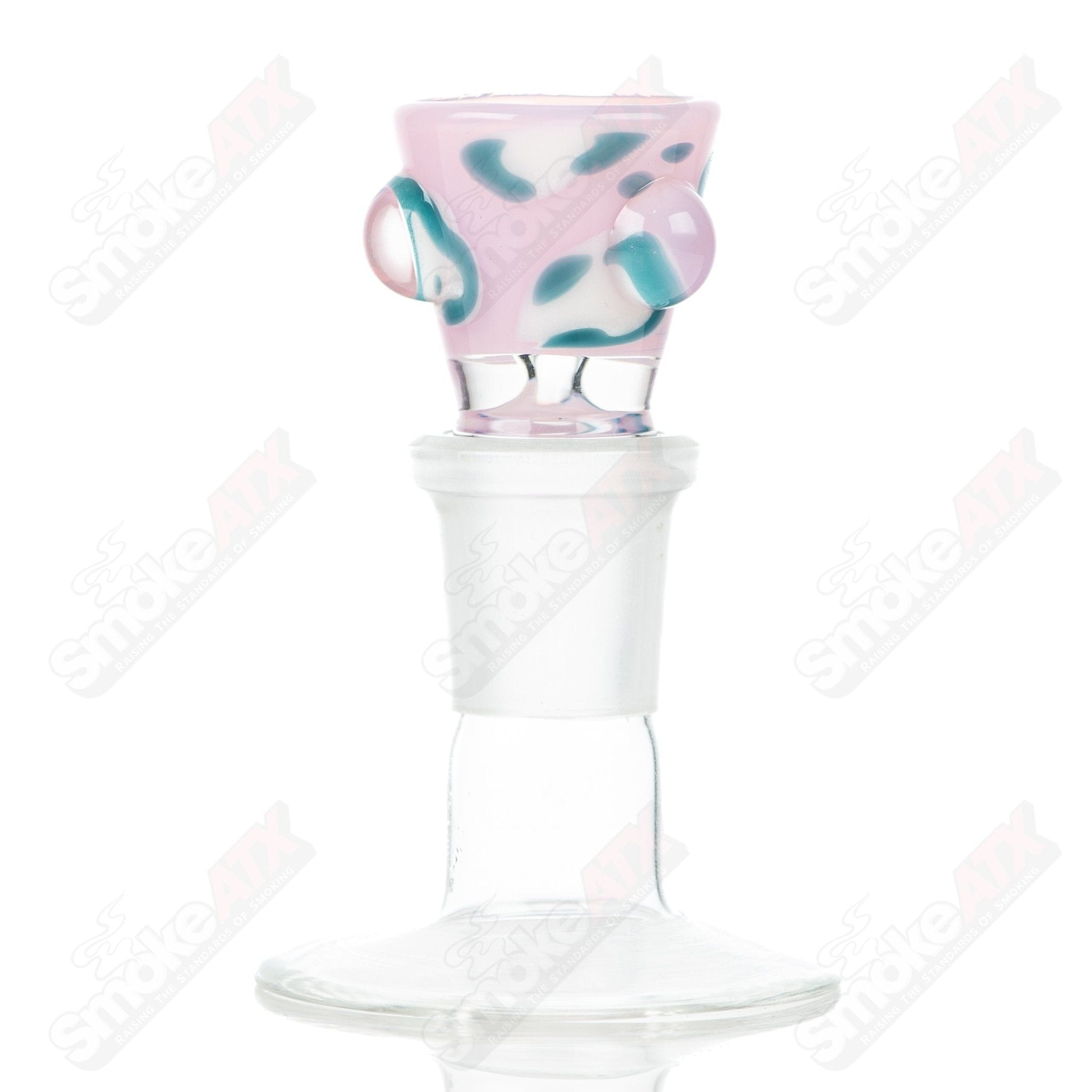 Adventures In Glass Blowing leopard print martini bowl with dotted design, 18mm glass bowl for stylish cocktails and display.