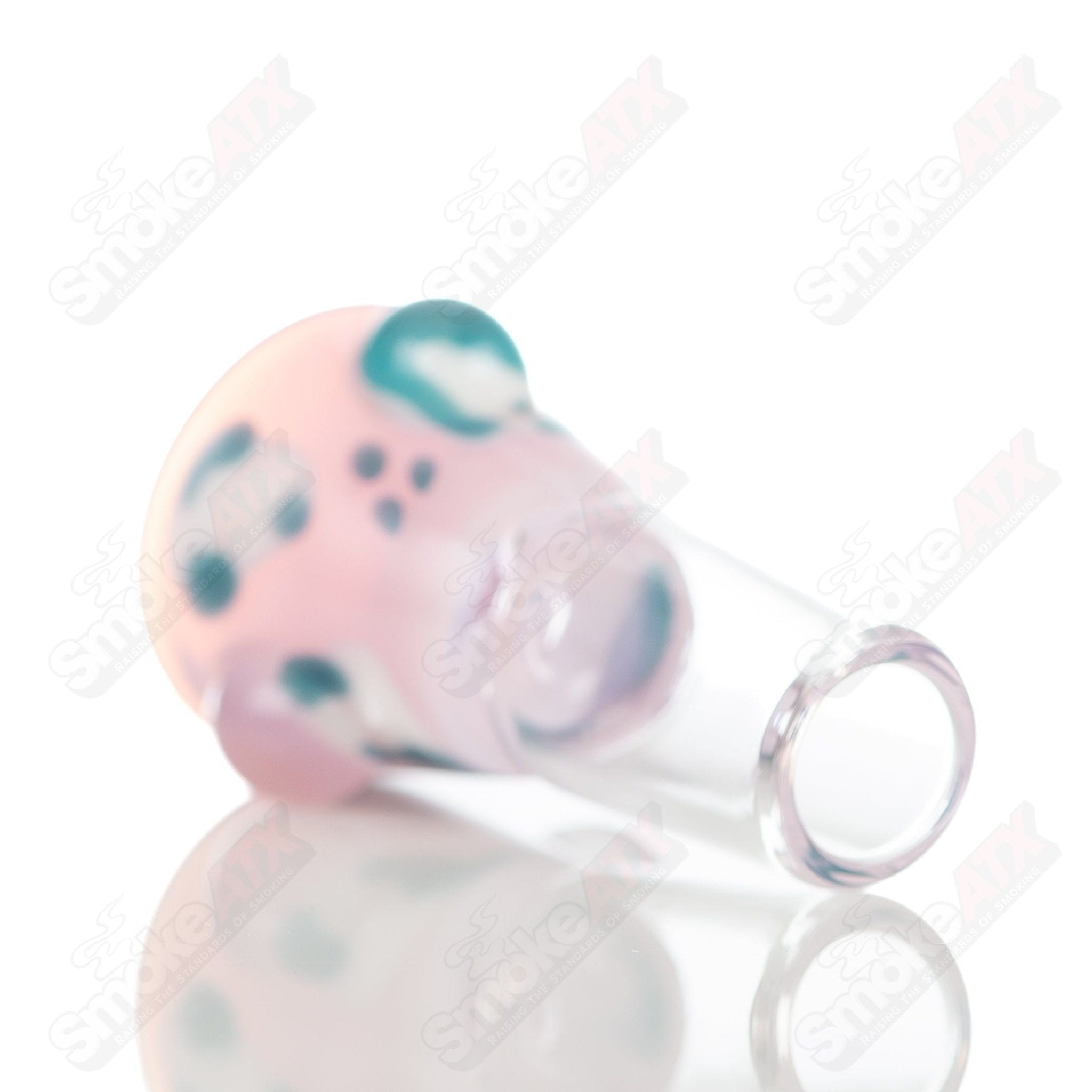 Leopard print 18mm glass martini bowl with dot accents by Adventures In Glass Blowing, showcasing intricate blown glass design.