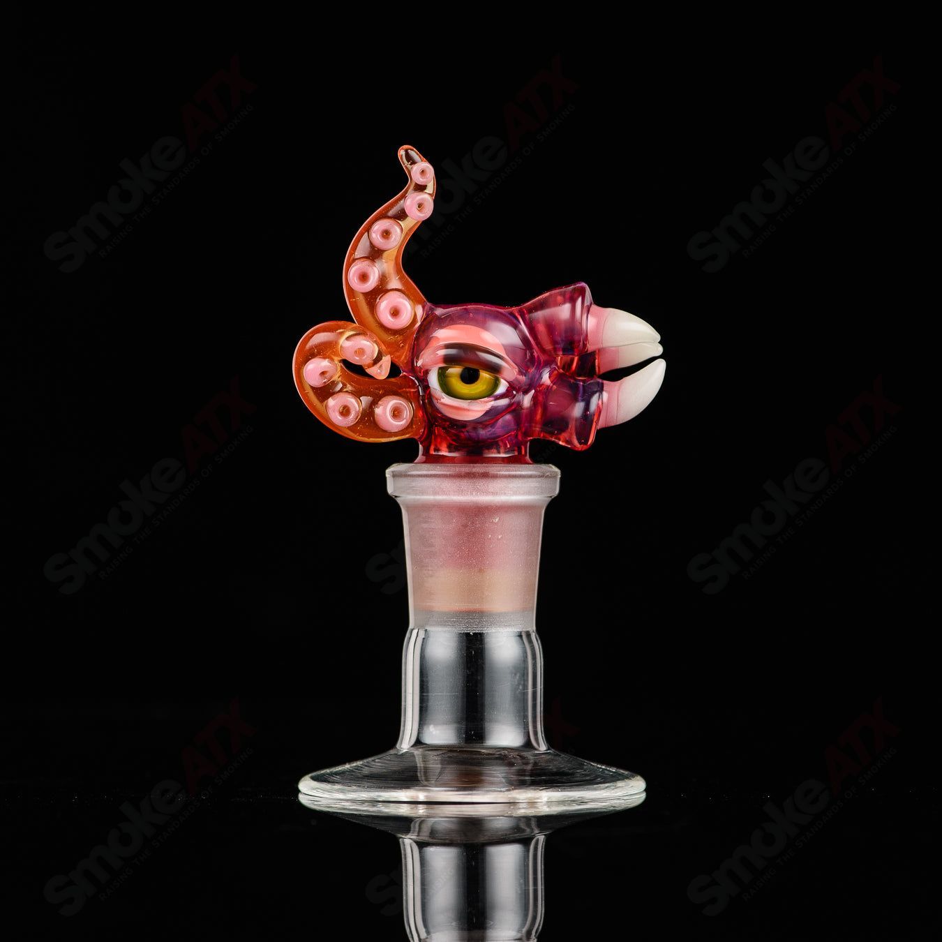 Salt Glass UV reactive 19mm 3-hole slide for heady glass bowls, featuring vibrant UV-reactive design and 3-hole functionality.