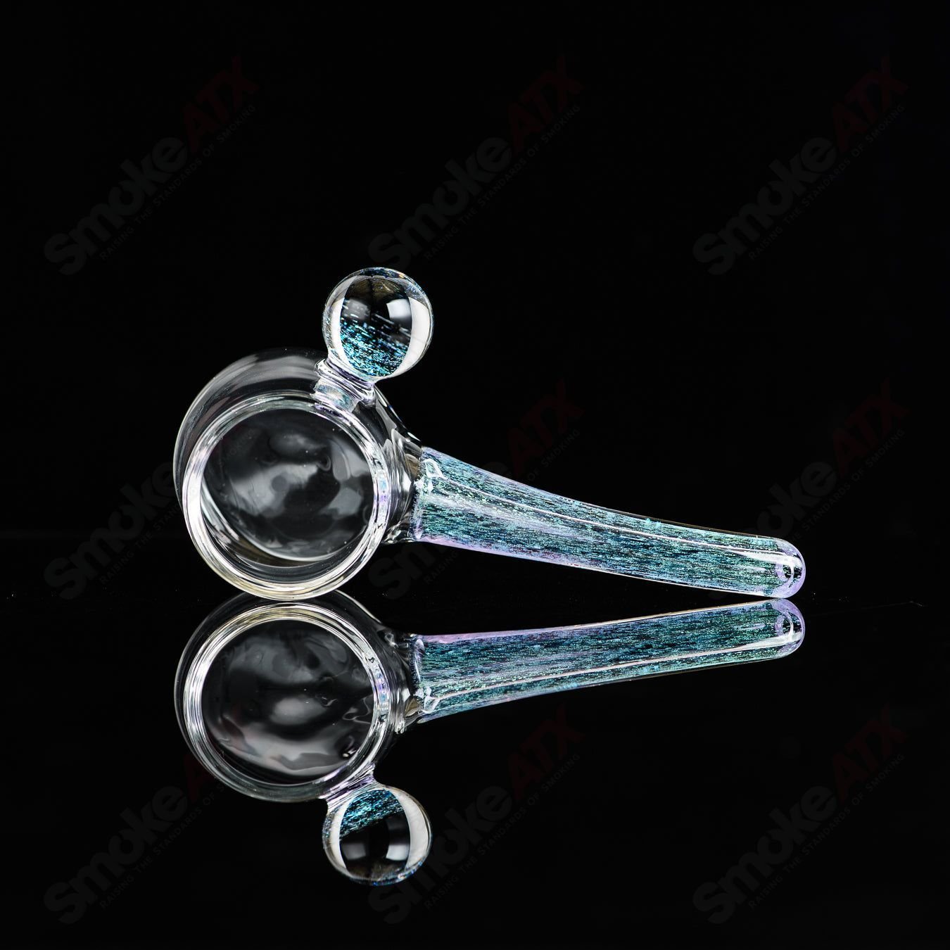 Glass Dichro Proxy Attachment by Justin Freeman, showcasing vibrant, colorful glass accessory with iridescent finish.