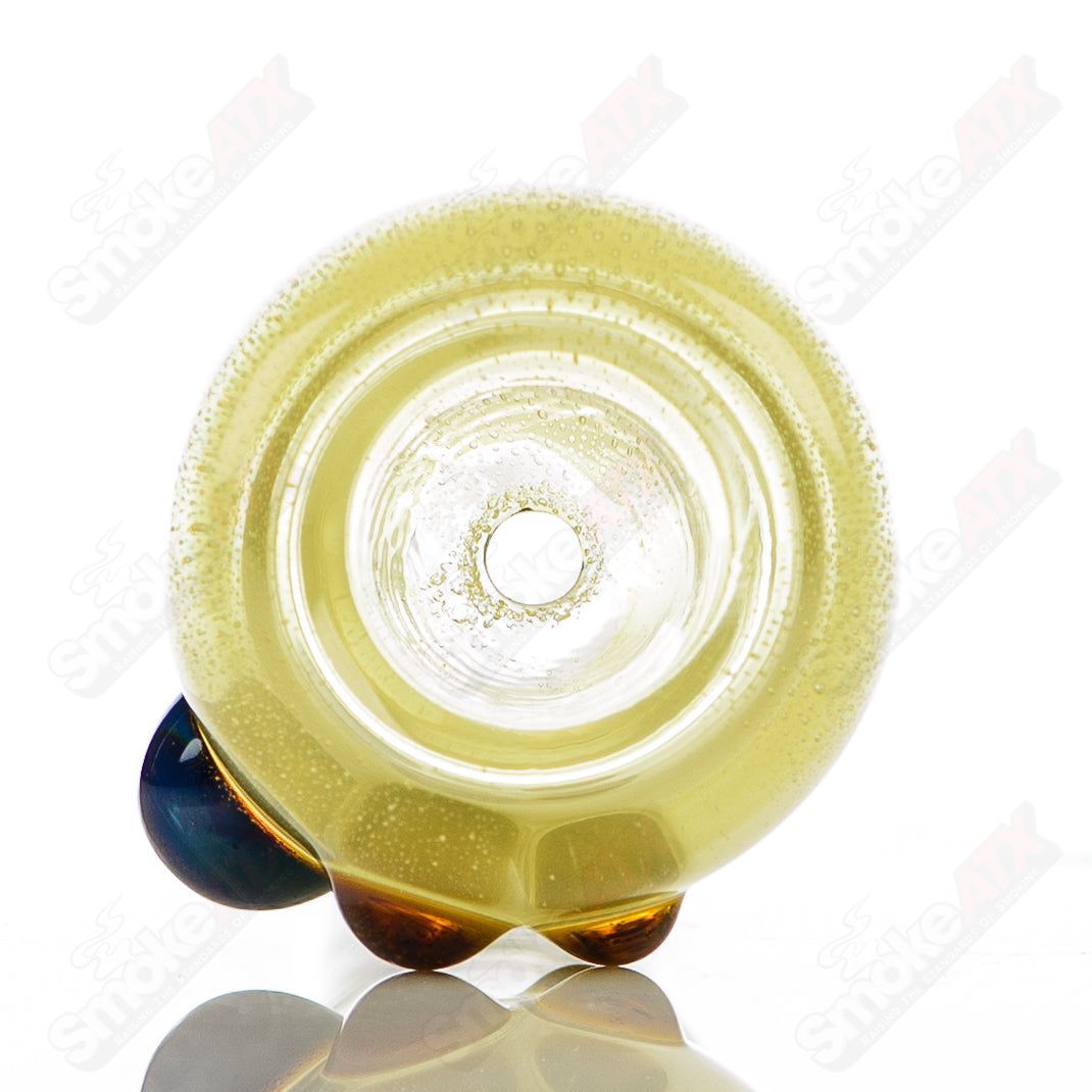 Colorful 18mm Dustorm Glass push slide bowl with full-color design, made of durable glass for smoking accessories.