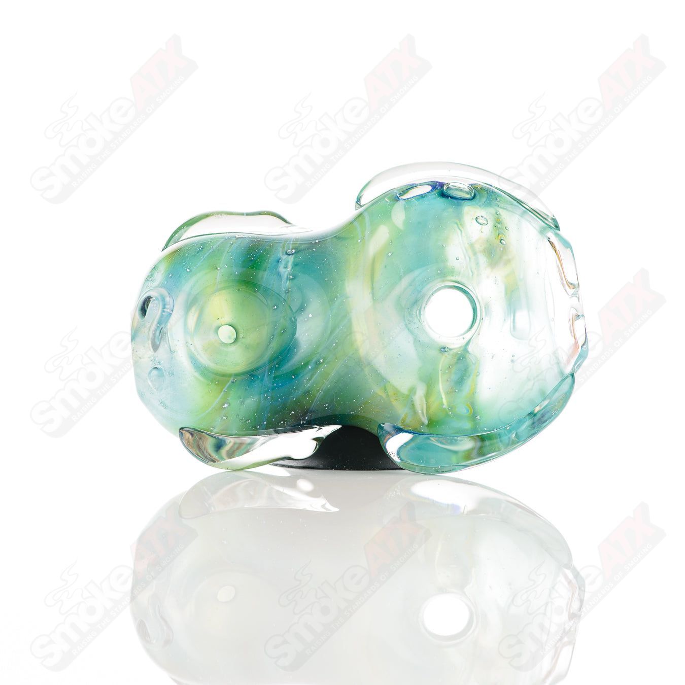 Glass pipe featuring a goddess design from Nobody's Glass collection, showcasing intricate craftsmanship and vibrant colors.