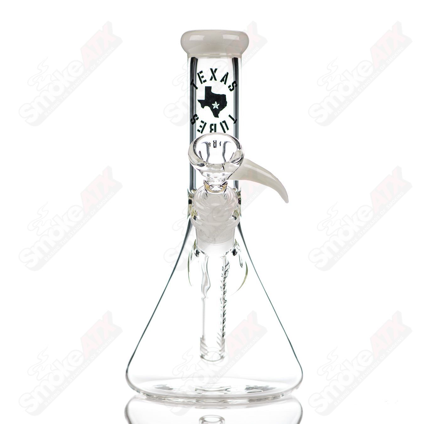 Colorful 14mm 8.5-inch glass beaker from Texas Tubes, featuring vibrant colors and clear measurement markings.