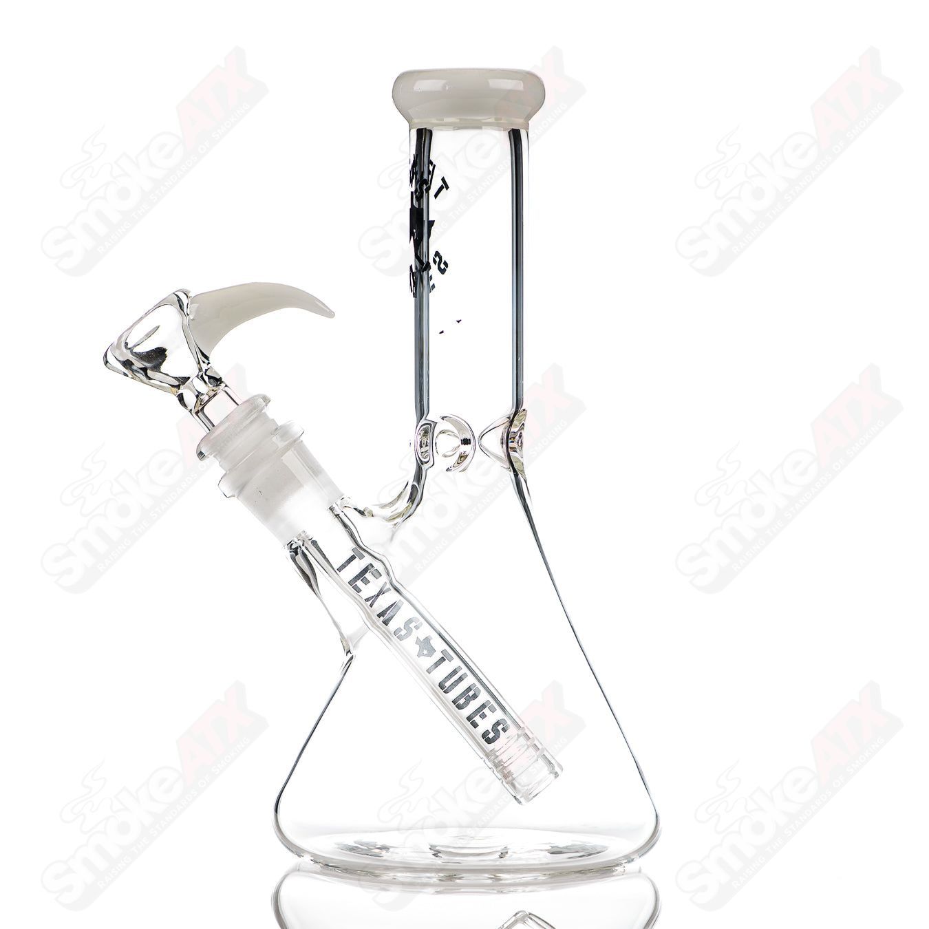 Colorful 14mm, 8.5-inch Texas Tubes glass beaker for smoking, featuring vibrant design and sturdy construction.