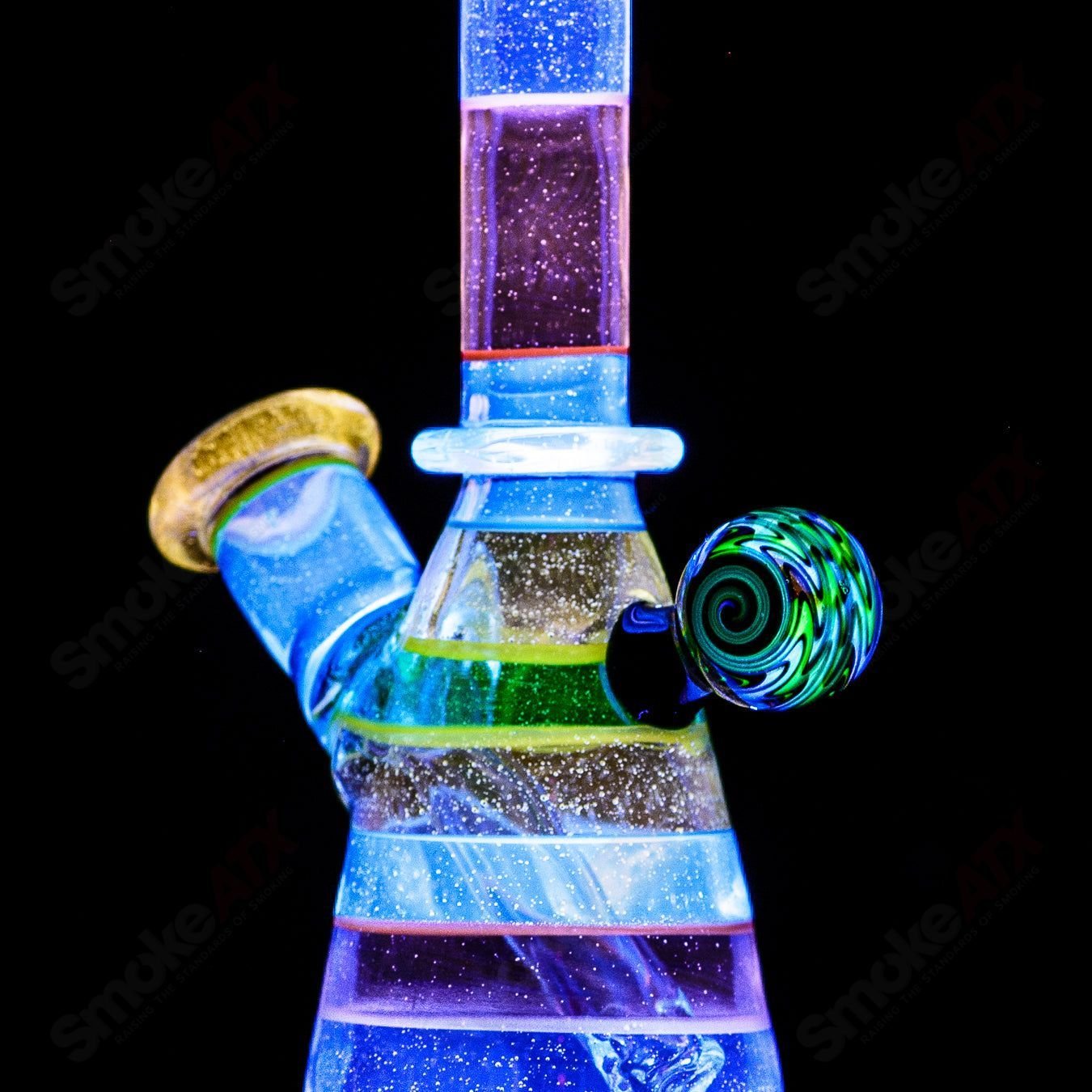 Dustorm Glass 14mm UV Secret Double Rainbow Tube waterpipe with vibrant rainbow and UV-reactive glass details visible in the image.