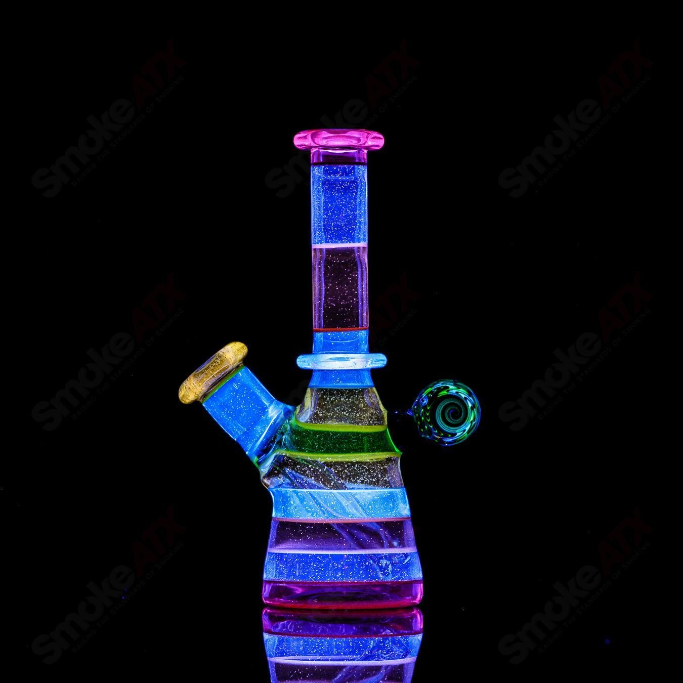 Dustorm Glass 14mm UV Secret Double Rainbow Tube waterpipe with colorful glass design and clear mouthpiece.