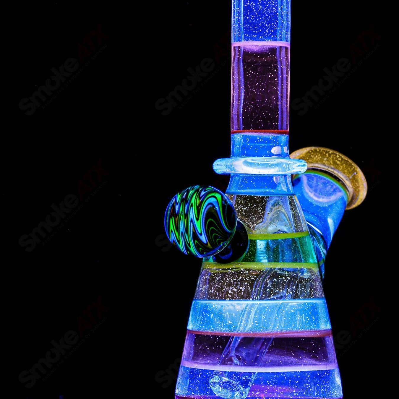 Dustorm Glass 14mm UV Secret Double Rainbow Tube waterpipe featuring vibrant rainbow glass design and intricate glasswork.