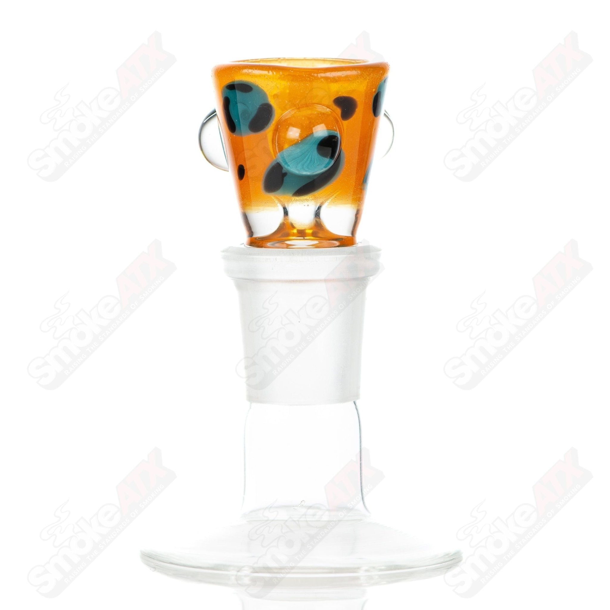 Leopard print 18mm glass martini bowl with dotted design by Adventures In Glass Blowing, showcasing intricate glass artistry.