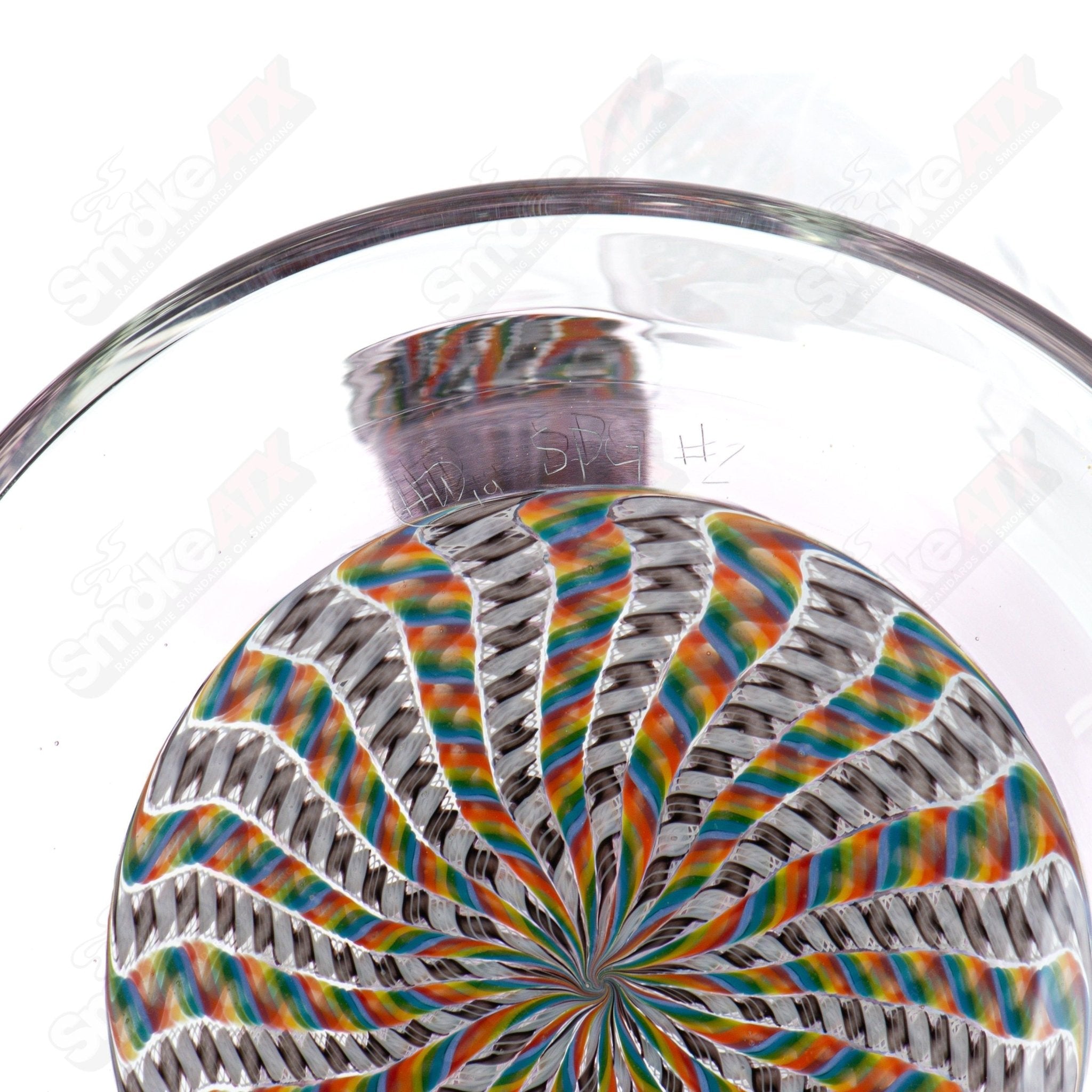 Clear glass beaker from Stephan Peirce Glass x Harold Cooney, 4-inch heady glass beaker with detailed design and smooth finish.