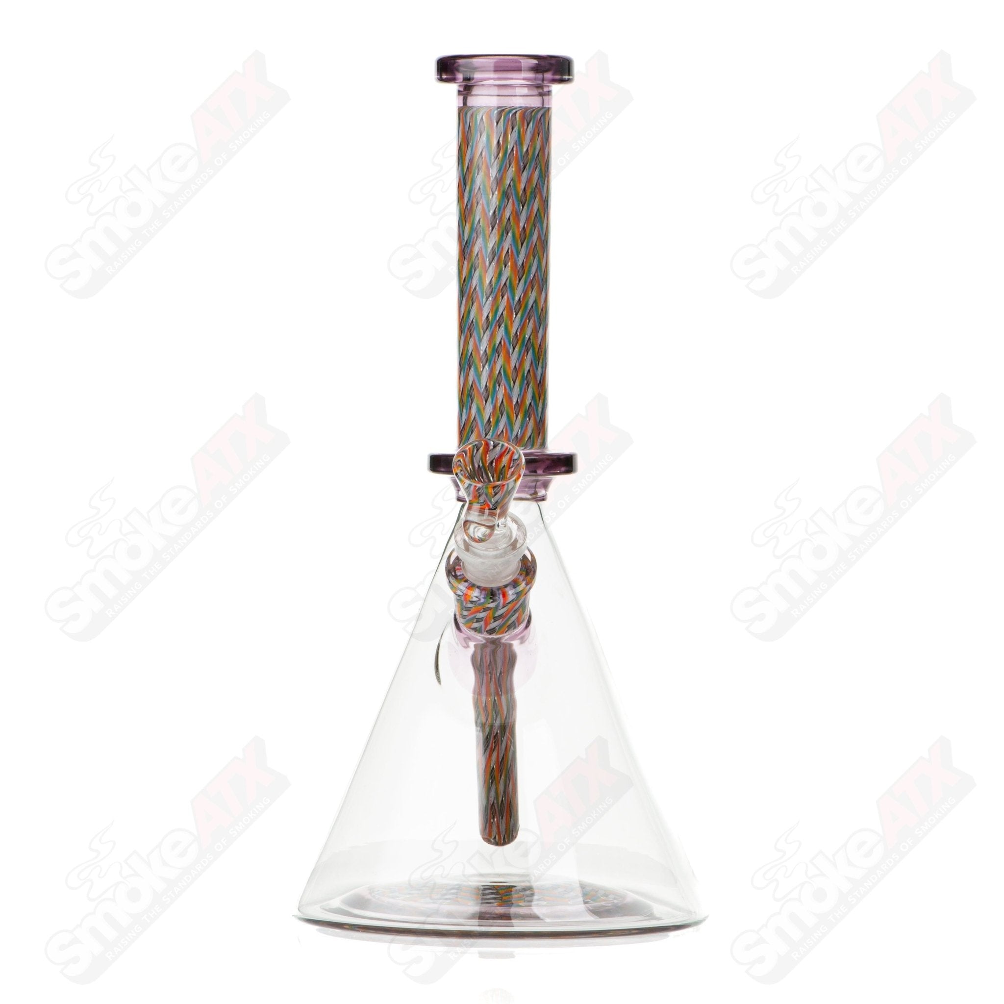 Beaker glass piece by Stephan Peirce Glass in collaboration with Harold Cooney, featuring a clear heady glass beaker design.