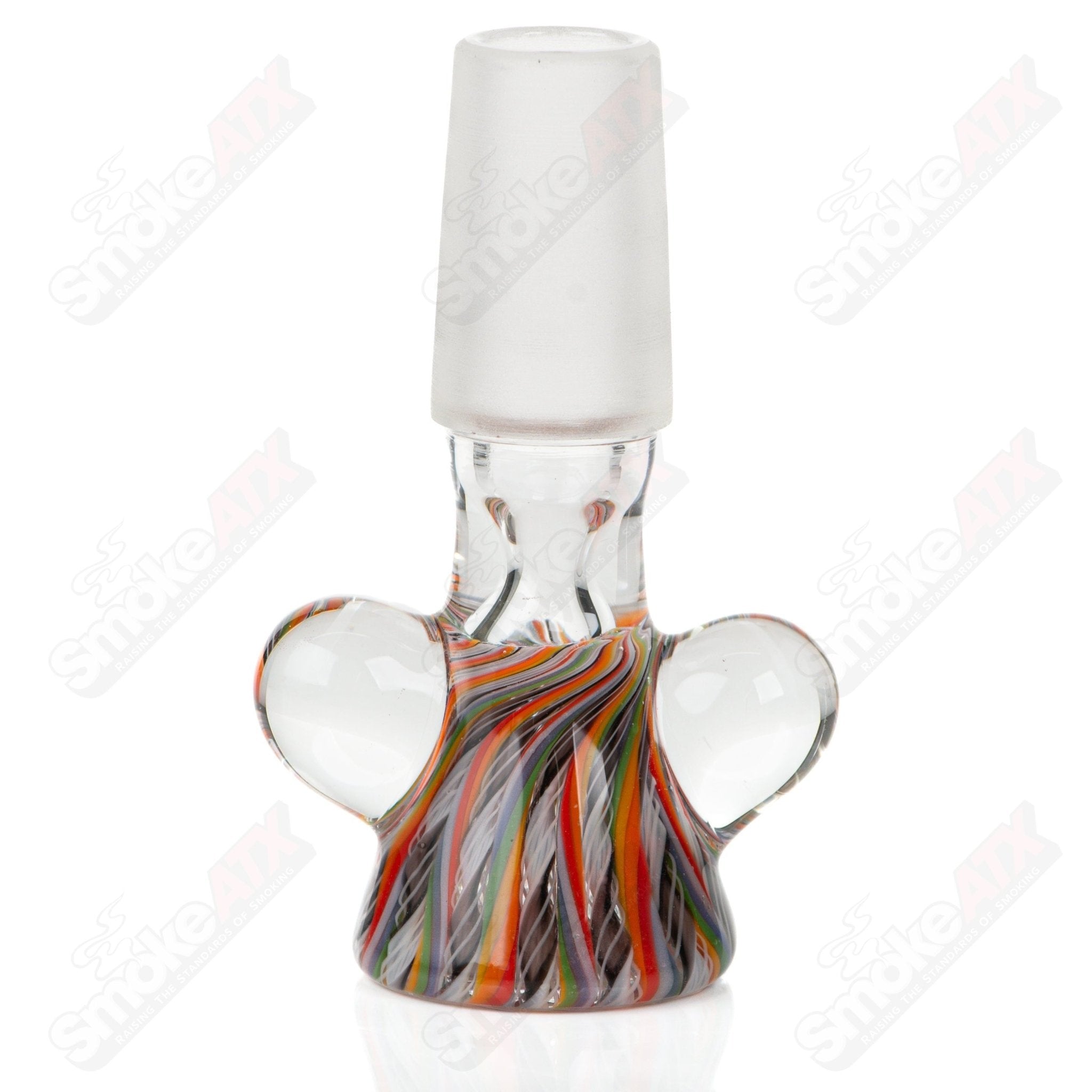 Four Stephan Peirce Glass x Harold Cooney beaker from the Heady Glass collection, featuring colorful artistic designs.