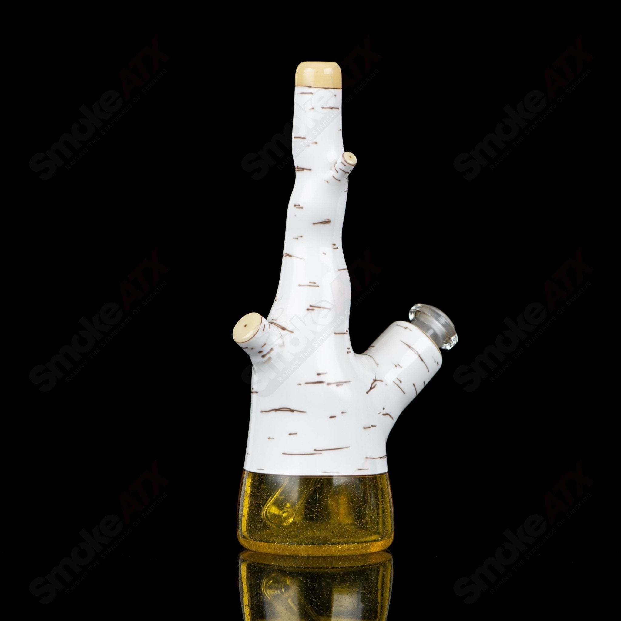 Foster Glass #4 Birch Tube Foster Glass heady concentrate rig with clear glass and intricate design, perfect for dabbing and concentrates.