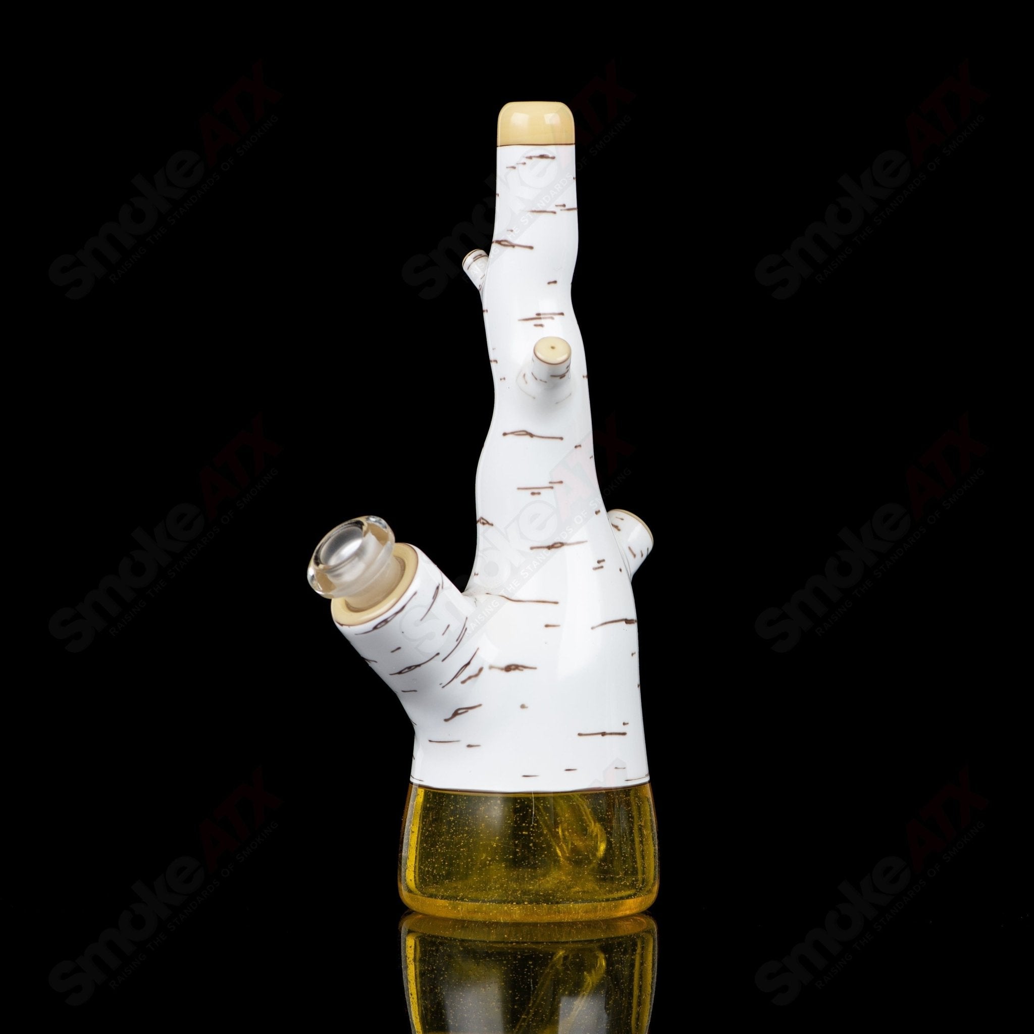 Foster Glass Heady Glass 4 Birch Tube Foster Concentrate Rig with clear glass and intricate design for dabbing concentrates.