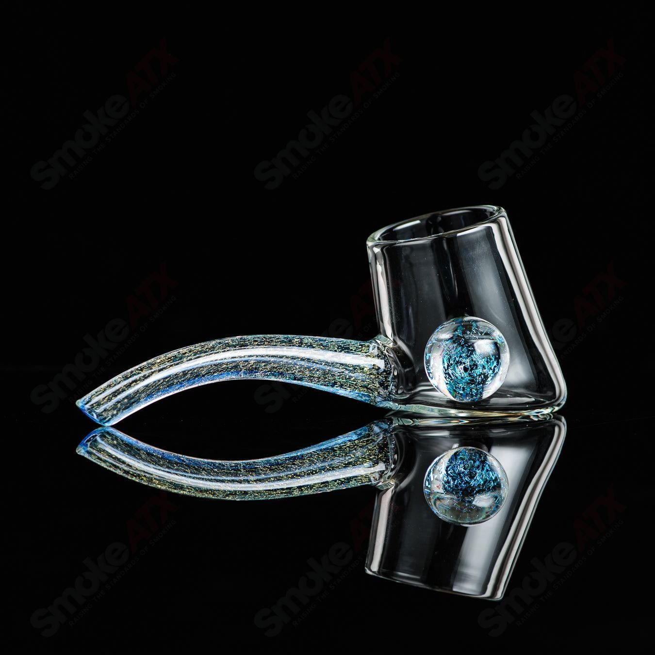 Justin Freeman glass Dichro Proxy Attachment showing multicolored dichroic glass with intricate design and attachment details.