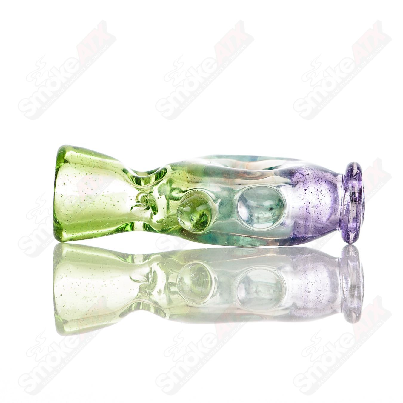 Large glass donut chillum by Baby Dabs, designed for baby dabs, featuring a colorful donut shape and smooth glass construction.