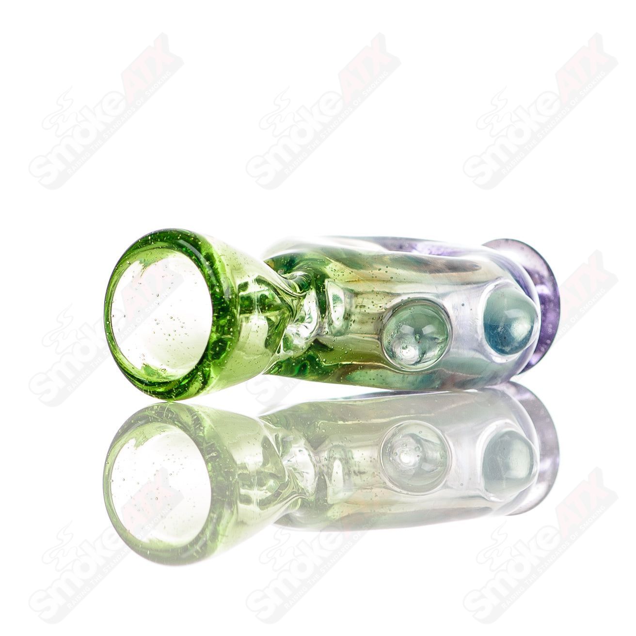 Large glass donut chillum by Baby Dabs, designed for baby dabs, featuring a colorful donut shape and compact glass construction.