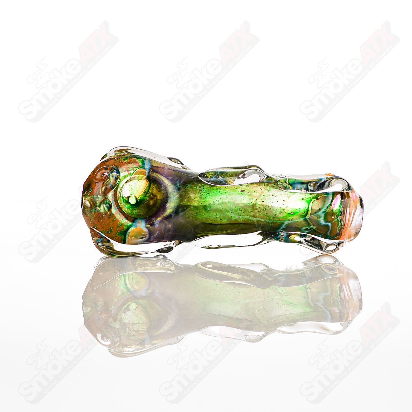 Glass pipe with a spoon-shaped bowl, labeled #4 Spoon Glass by Nobody, made of clear glass with smooth, rounded edges.