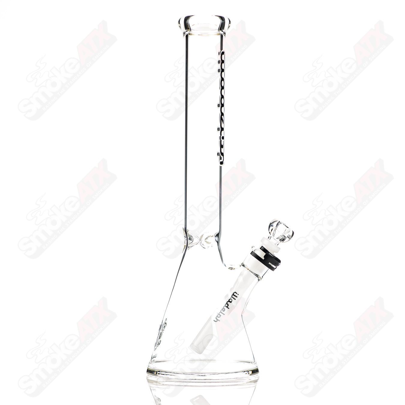 Black 15-inch Illadelph glass beaker waterpipe with 45mm diameter, showcasing its sturdy design and clear glass accents.