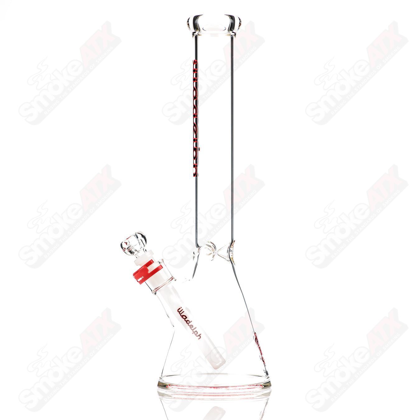 Illadelph 15-inch black and red 45mm beaker waterpipe made of glass, featuring a sturdy design and vibrant color accents.