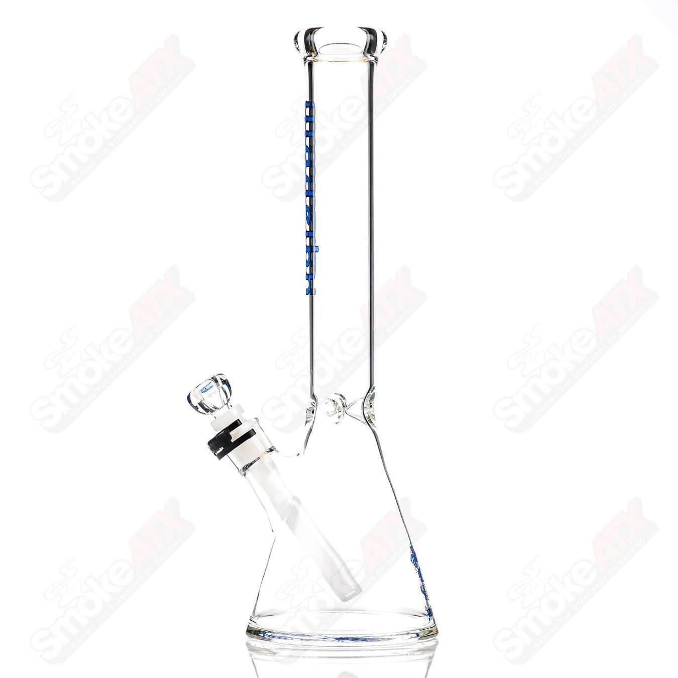 Navy blue 15-inch glass beaker from Illadelph with a 45mm diameter, showcasing a clear glass base and blue accents.