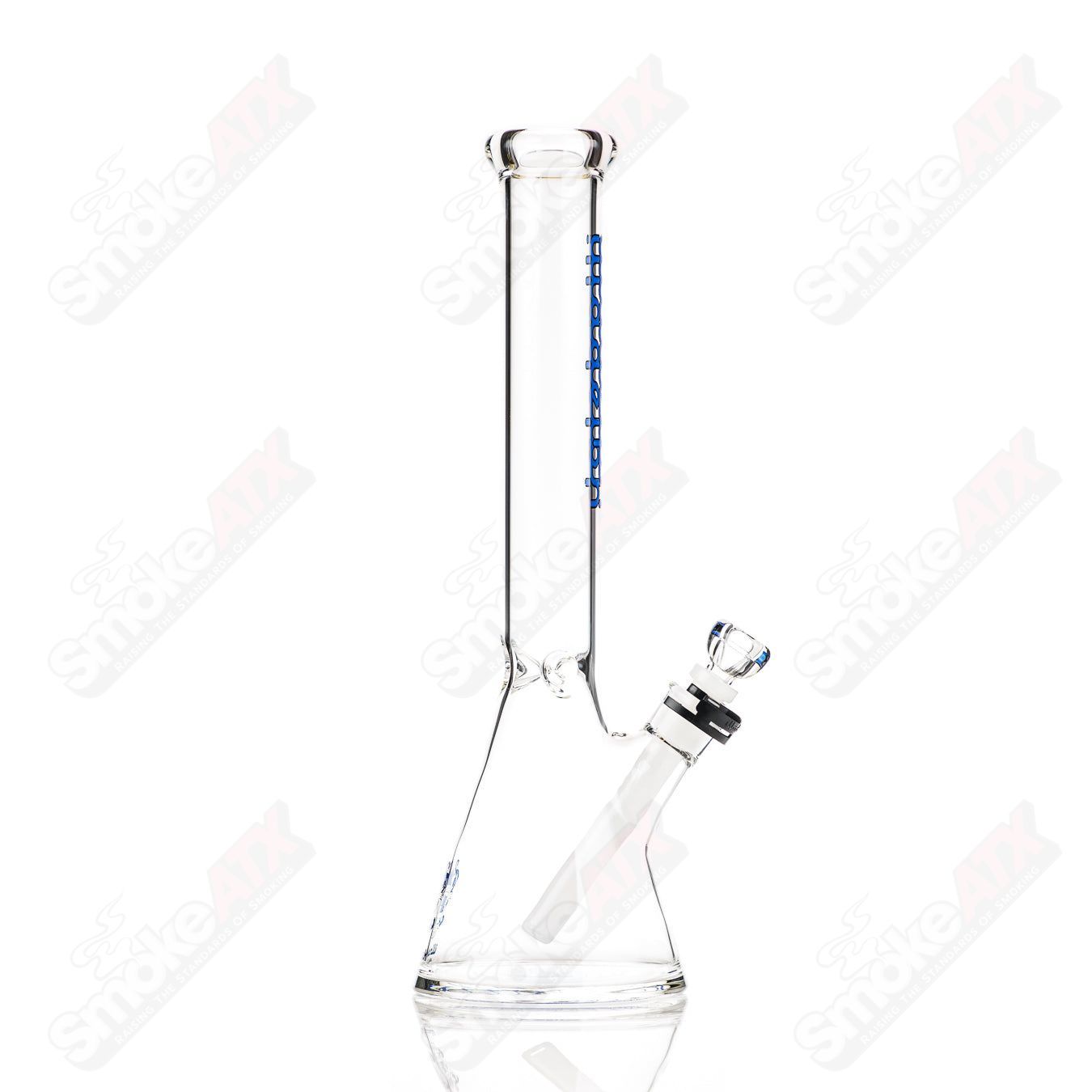 Navy blue 15-inch Illadelph 45mm beaker glass water pipe with a sturdy base and clear glass accents.