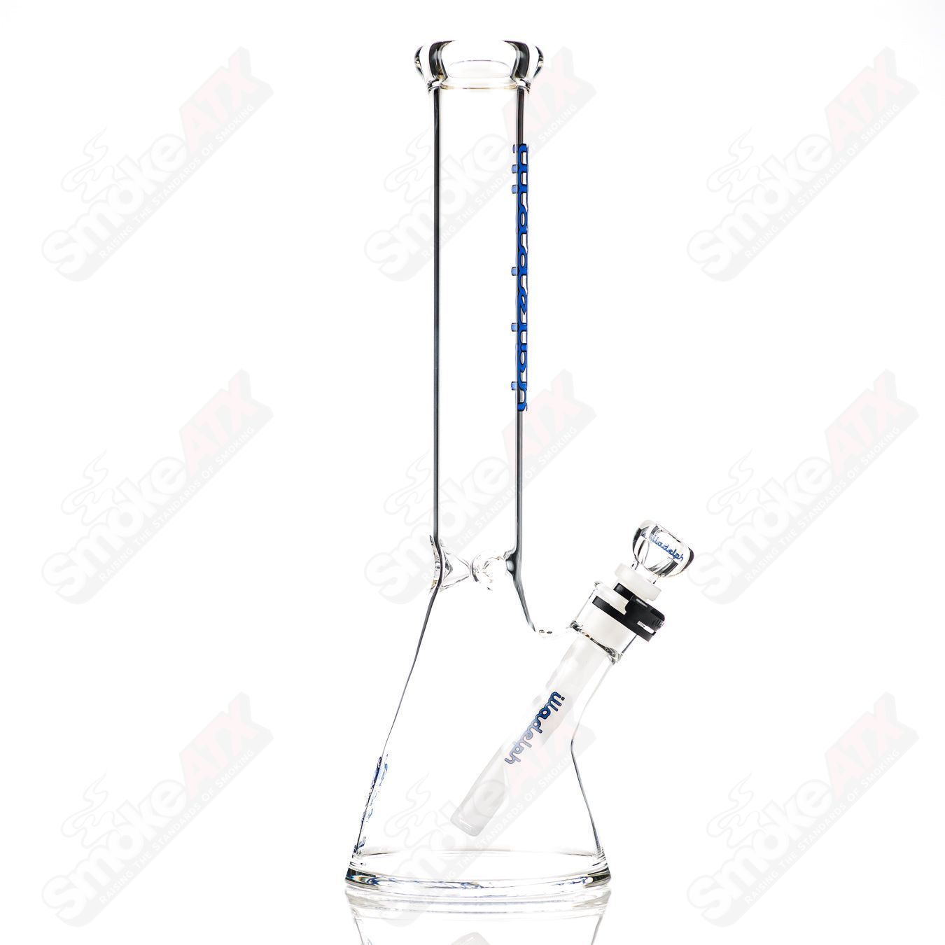 Navy blue 15-inch glass beaker by Illadelph, 45mm diameter, with clear markings and sturdy glass construction.