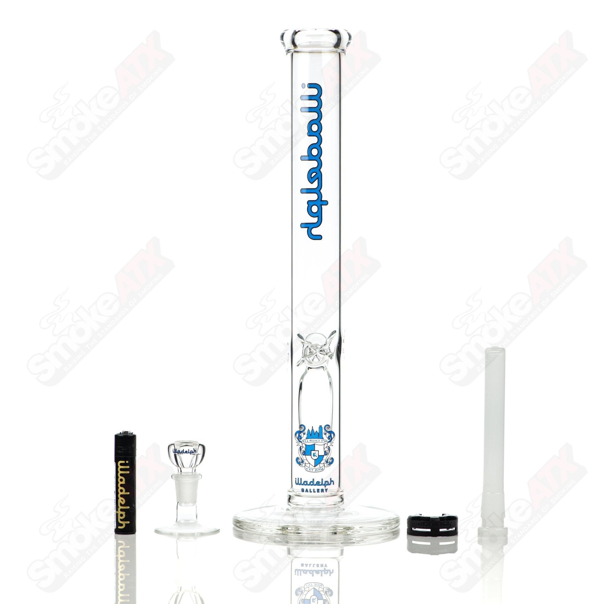 Navy blue 45mm straight glass tube by Illadelph, featuring a sleek design and clear glass accents for smooth smoking experience.
