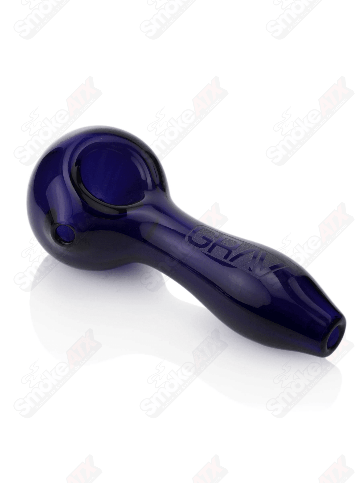 4-inch blue classic glass spoon pipe by Grav Labs, featuring a smooth rounded bowl and clear glass construction.