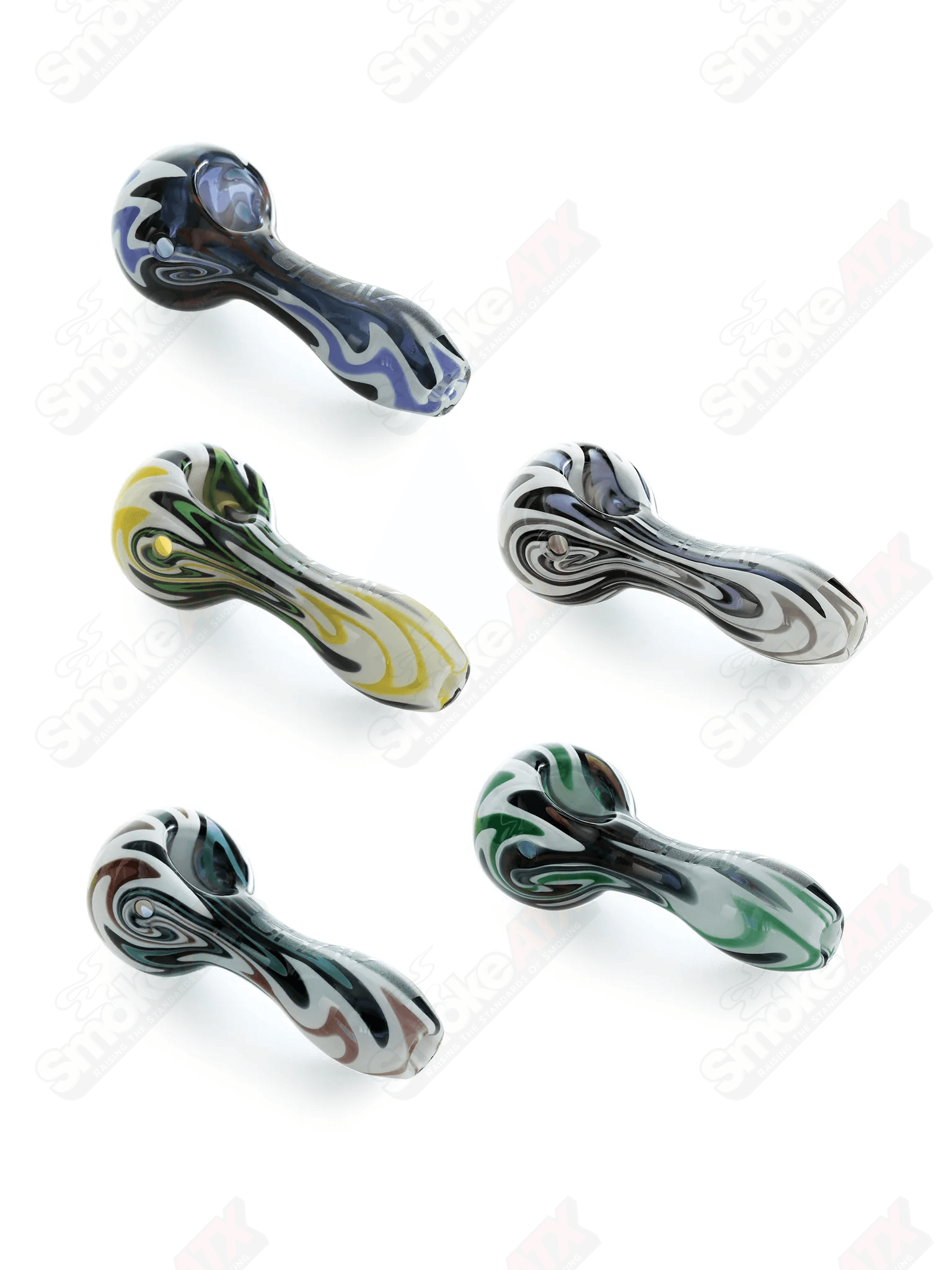 Colorful 4-inch Wig Wag Spoon glass pipe by Grav Labs featuring vibrant wig wag patterns and a smooth spoon design.