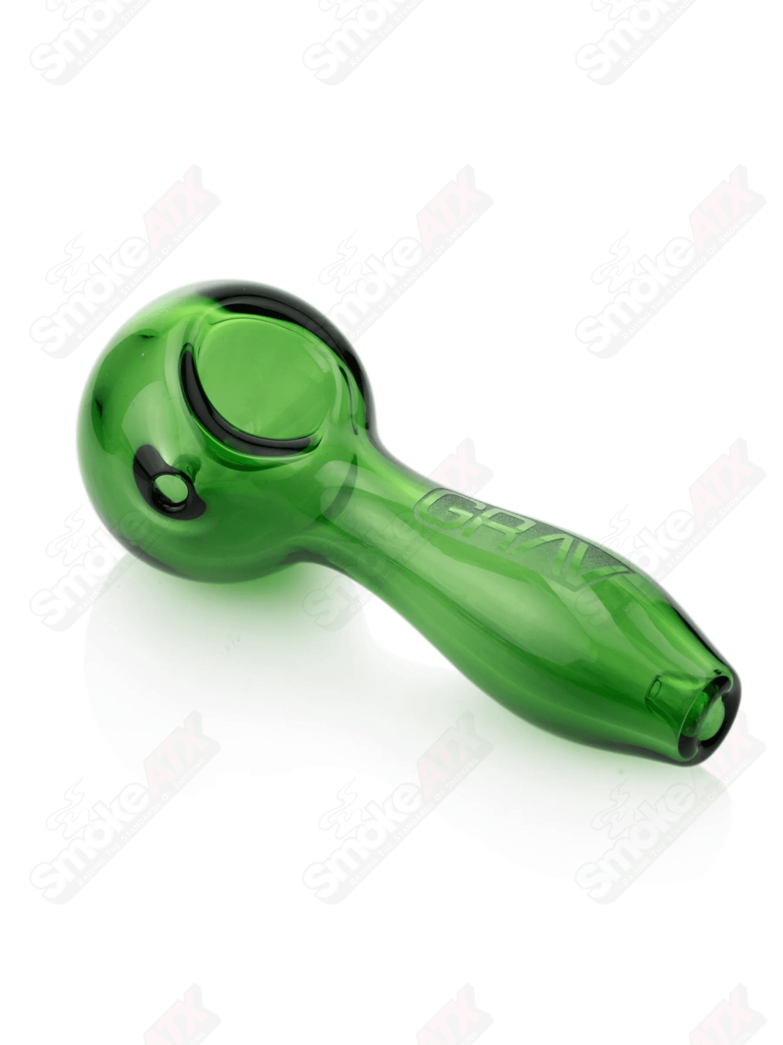 Green glass 4-inch classic spoon pipe by Grav Labs, featuring a smooth bowl and ergonomic design.