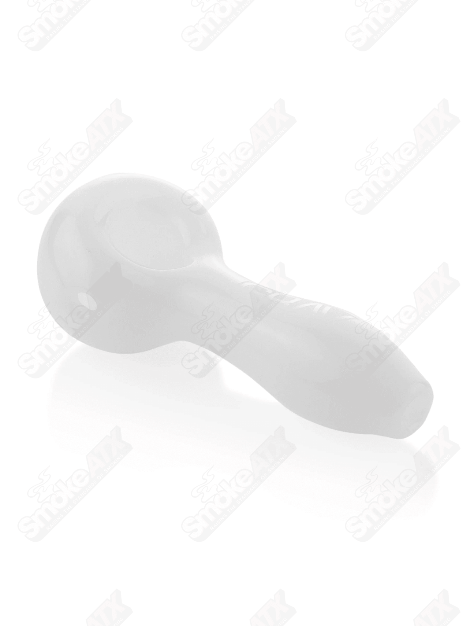 4-inch white glass classic spoon pipe by Grav Labs, showcasing smooth, rounded shape with a bowl and mouthpiece for smoking.