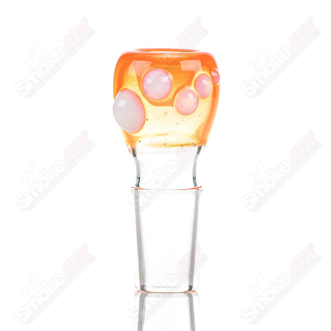 Colorful Dustorm Glass 18mm push slide bowl, full-color design, clear glass with vibrant accents for smoking accessories.