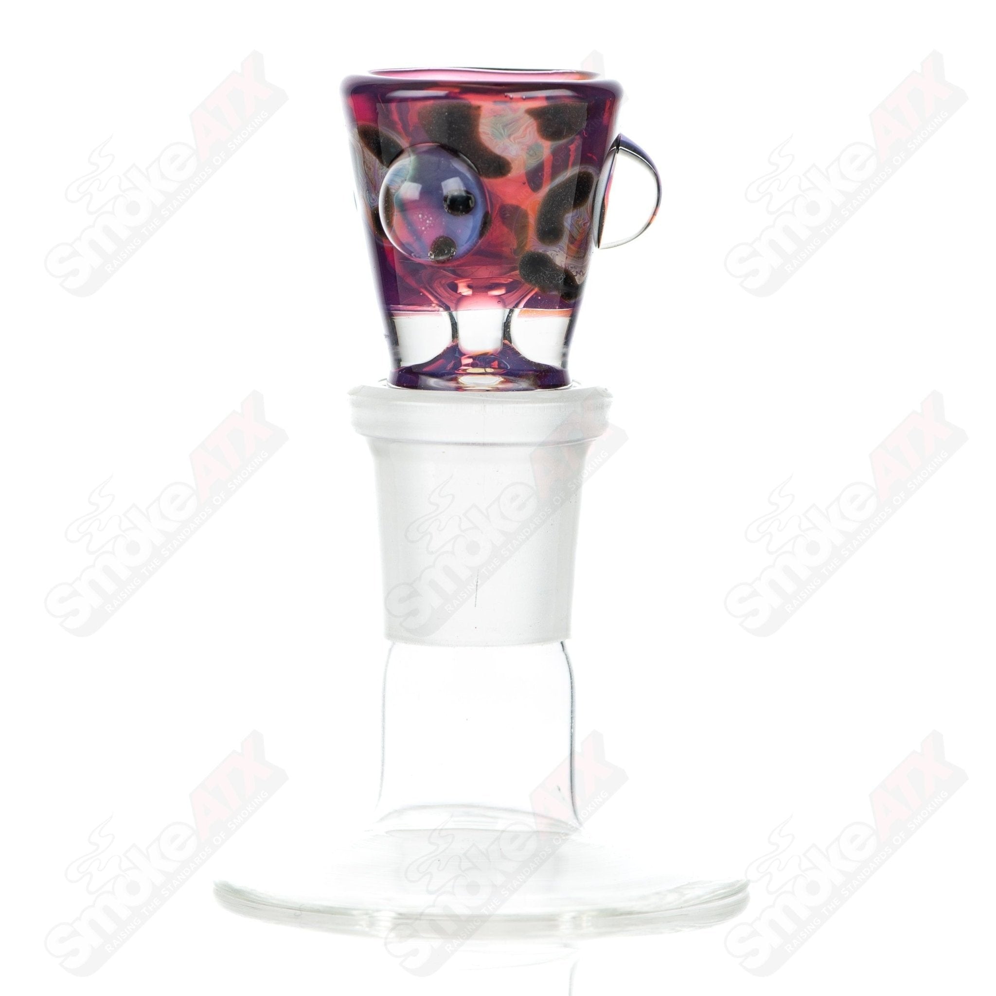 Leopard print 18mm glass martini bowl with dotted accents by Adventures In Glass Blowing, showcasing intricate glass art and vibrant design.