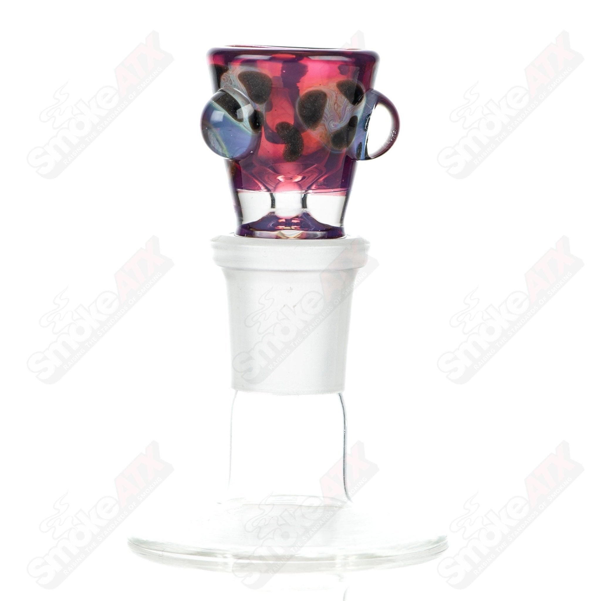 18mm leopard print glass martini bowl with dotted design by Adventures In Glass Blowing, showcasing intricate hand-blown glass craftsmanship.