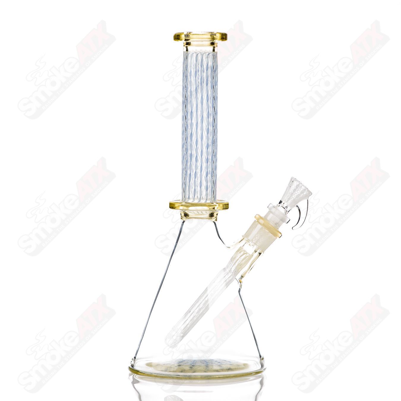 Colorful #5 Beaker from Steven Pierce Glass x Harold Cooney, featuring vibrant design and clear glass body.