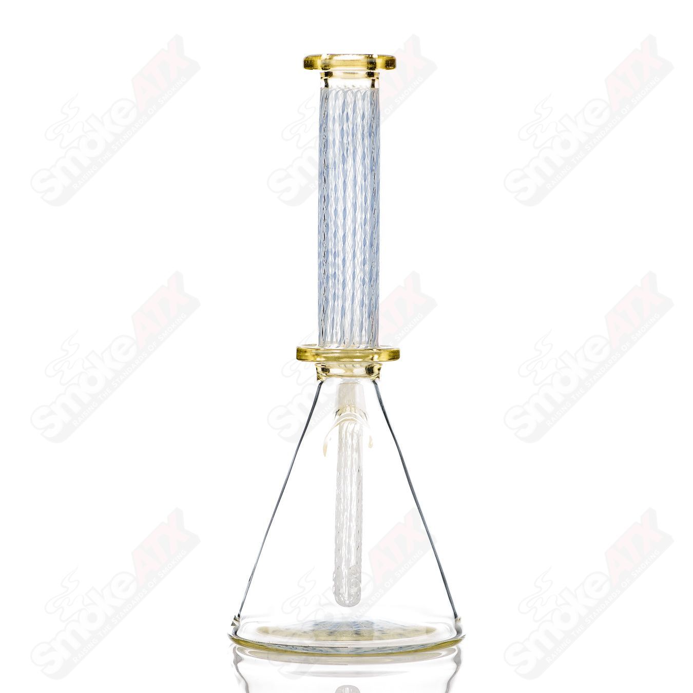 Clear Steven Pierce Glass x Harold Cooney #5 Beaker from Heady Glass collection, detailed glass beaker with artistic design.