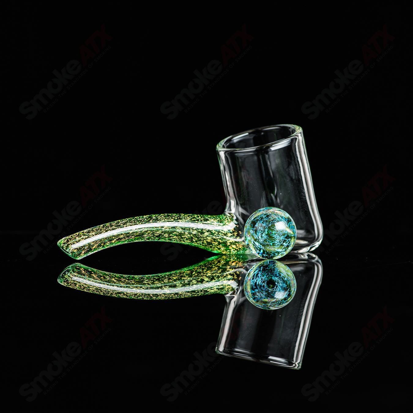 Justin Freeman glass Dichro Proxy Attachment, colorful glass accessory with iridescent finish for jewelry or art projects.
