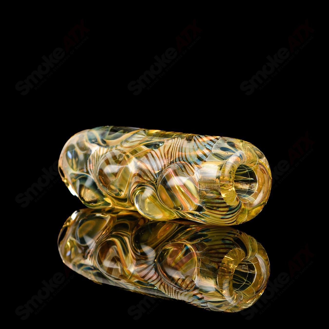 Texas Hot Glass #5 Taster Chillum glass pipe with colorful design and clear glass construction for smoking enjoyment.
