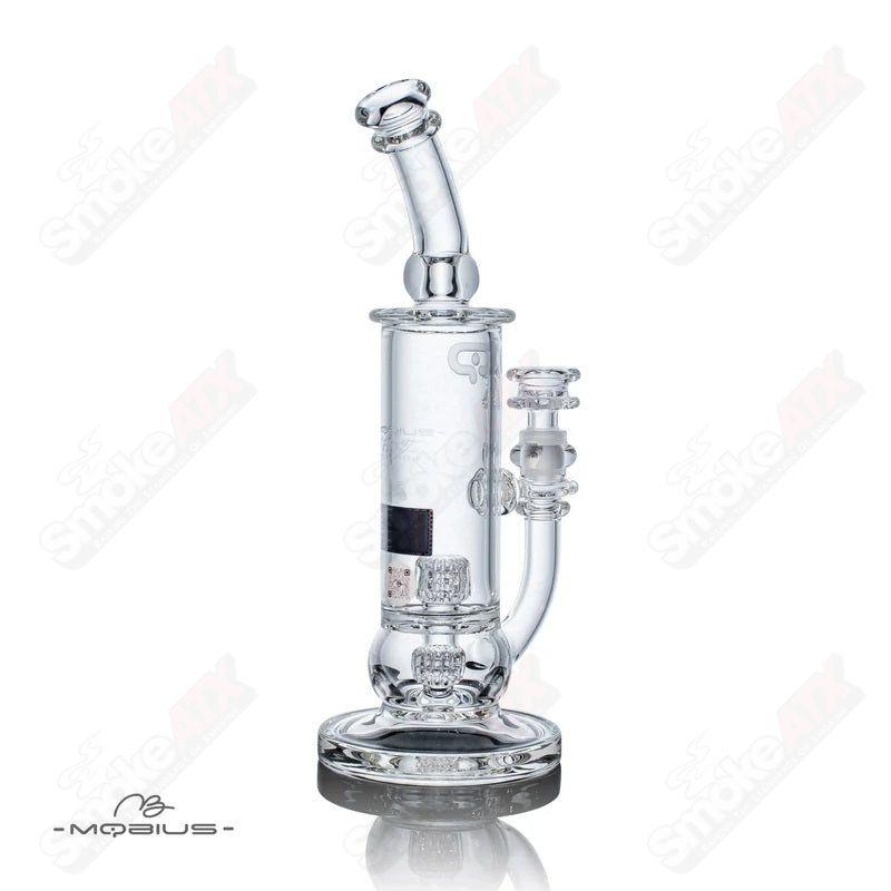 Glass waterpipe with stereo matrix design, Mobius 50T V5 model, featuring clear glass construction and intricate detailing.