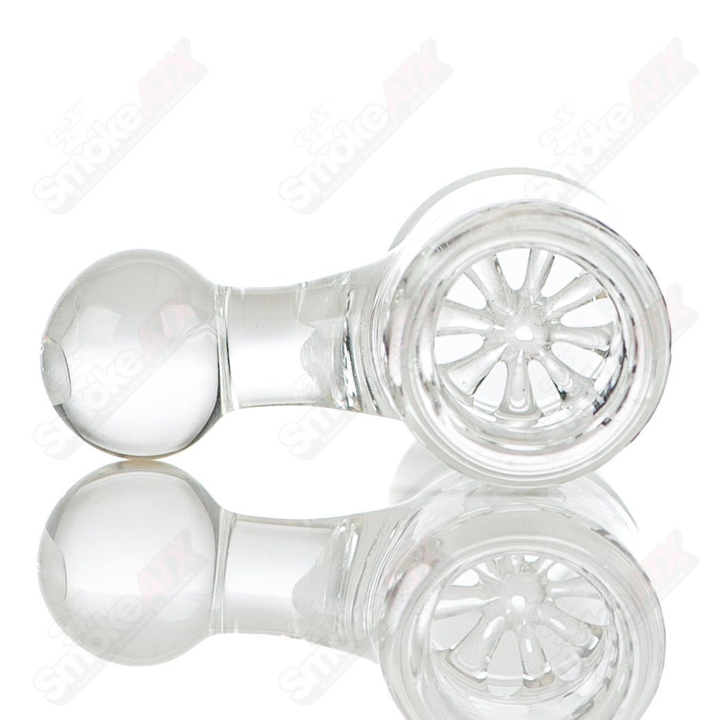 Leisure Glass 54-arm bubbler made of clear glass with intricate arm design, perfect for smooth smoking experiences.