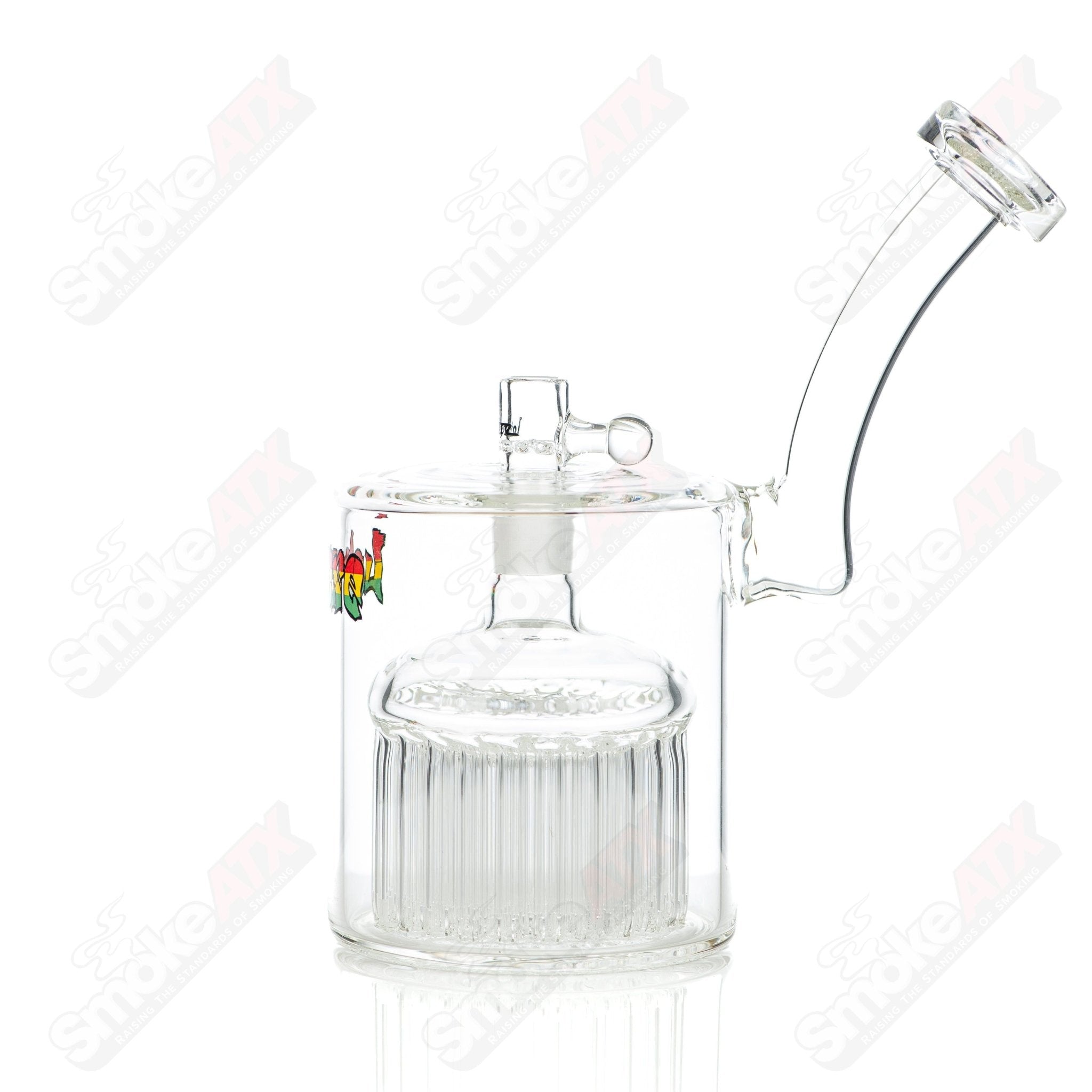 Leisure Glass 54-arm bubbler made of clear glass with intricate branching arms for smooth smoking experience.